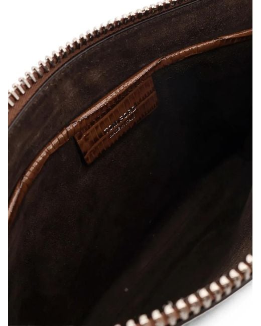 Tom Ford Brown Lizard-Effect Leather Pouch for men