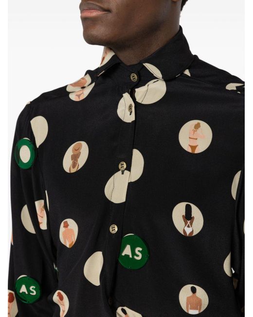 Amir Slama Black Polka Dot Silk Shirt for men