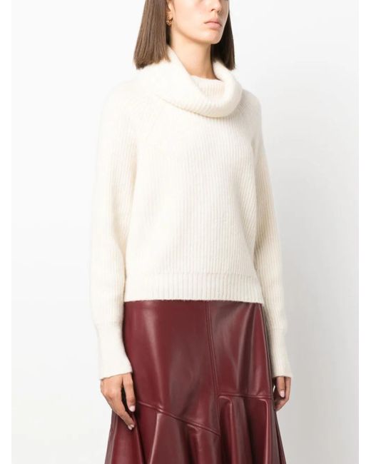 Allude White Cowl-Neck Fine-Knit Jumper