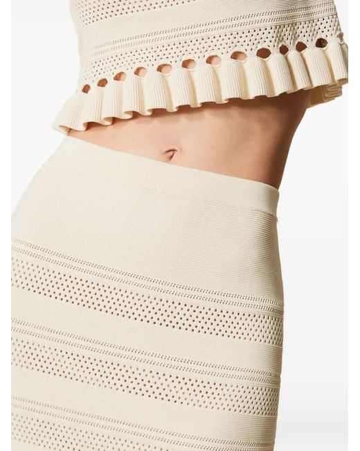Twinset Natural Knitted Ruffled-Hem Midi Skirt