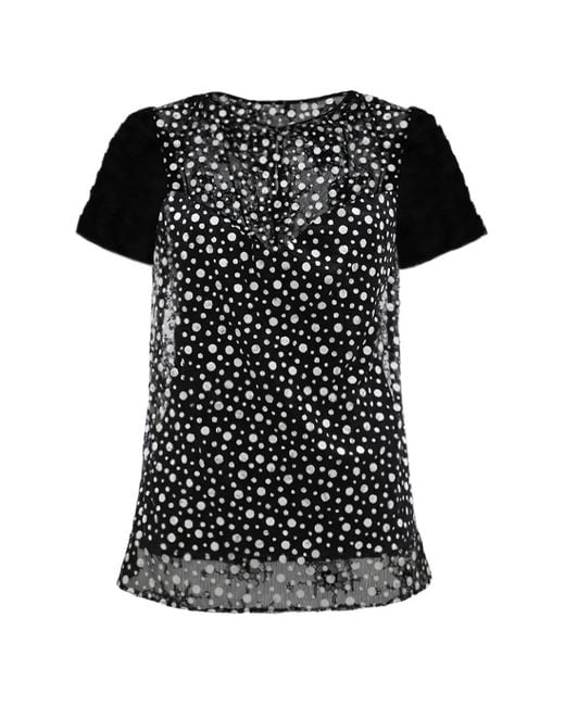 Gemy Maalouf Black Polka Dot Mesh Blouse