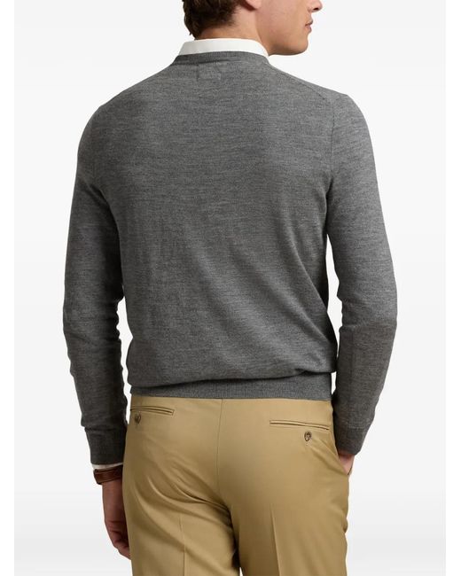 Polo Ralph Lauren Gray Logo-Embroidered Wool Sweater for men