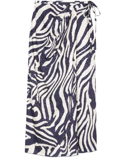 Essentiel Antwerp Zebra-print Satin Skirt White