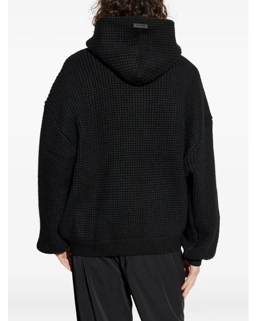 Fear Of God Black Hooded Waffle Hoodie for men