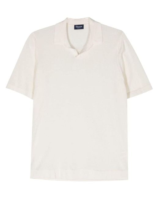 Drumohr White Fine-knit Cotton Polo Shirt for men