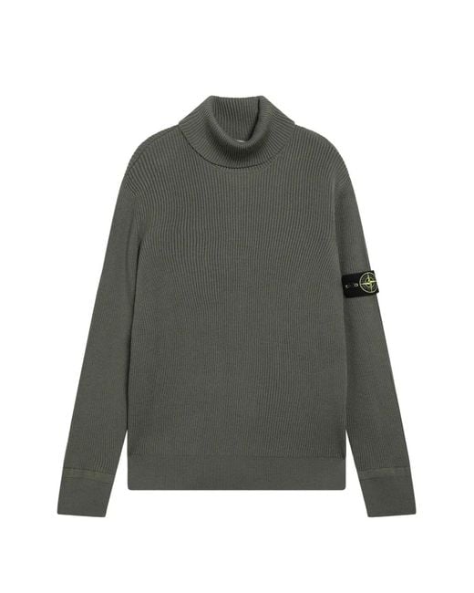 Stone Island Gray Compass-Patch Ribbed-Knit Sweater for men