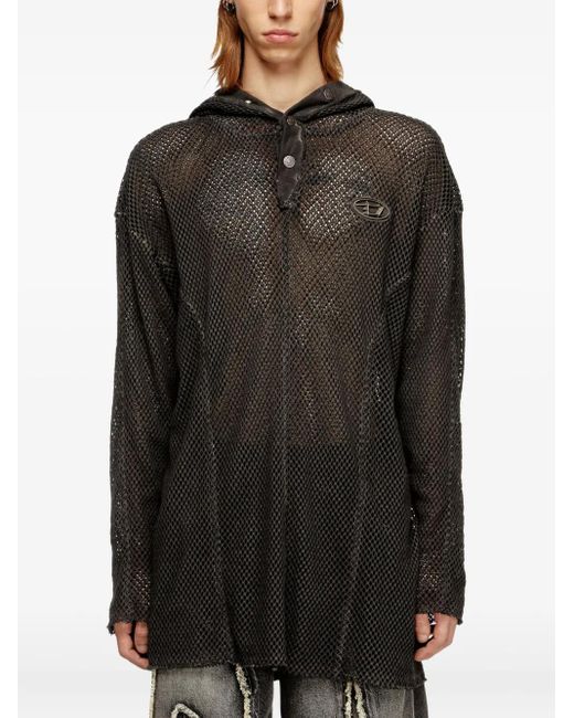 DIESEL Black X Thug Club Fishnet Hoodie With Full-Closure Hood