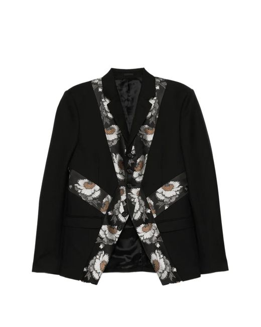 McQueen Black Floral-Jacquard Panelled Jacket for men