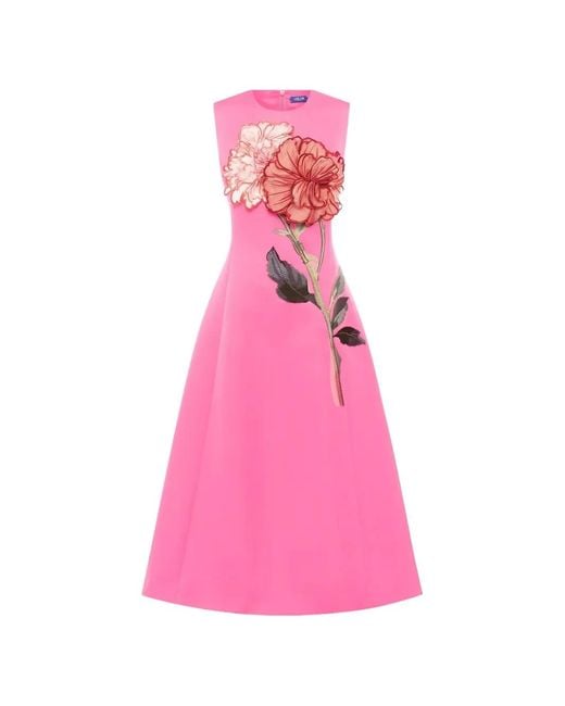 LEO LIN Pink Cleo Flower-Appliqué Midi Dress