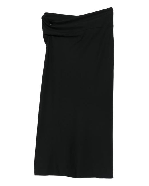 Alberta Ferretti Black Draped-Detail Midi Skirt