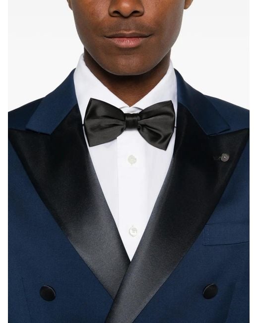 Luigi Bianchi Blue Double-Breasted Peak-Lapel Suit for men