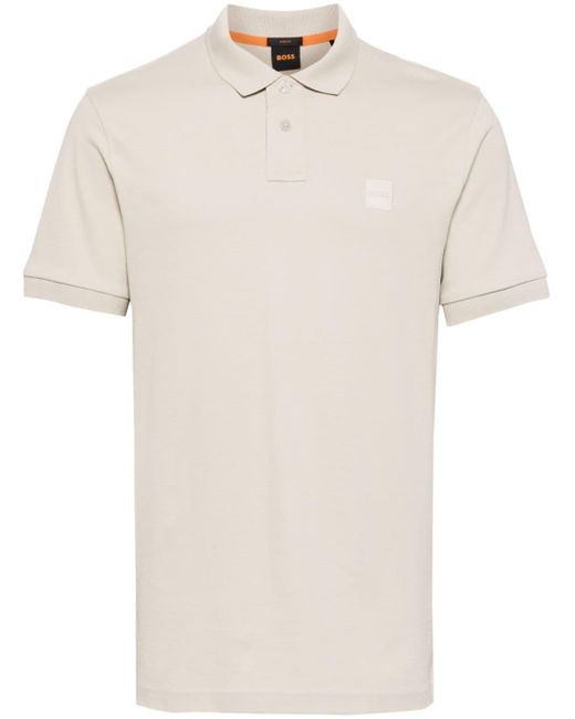 Boss White Logo-appliqué Piqué-weave Polo Shirt for men