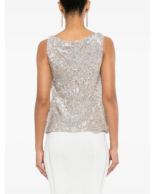 Naeem Khan Gray Sequin-Embellished Top