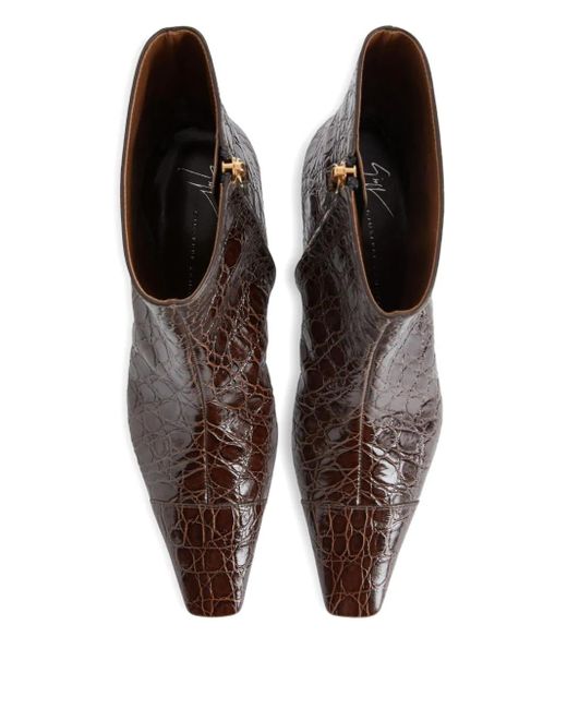 Giuseppe Zanotti Brown Crocodile-Effect Square-Toe Boots