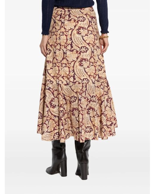 Ulla Johnson Natural Floral-Print Asymmetric Skirt