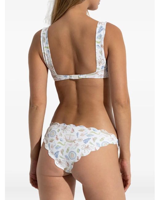 Marysia Swim White North Scallop-Edge Cameo-Print Bikini Top