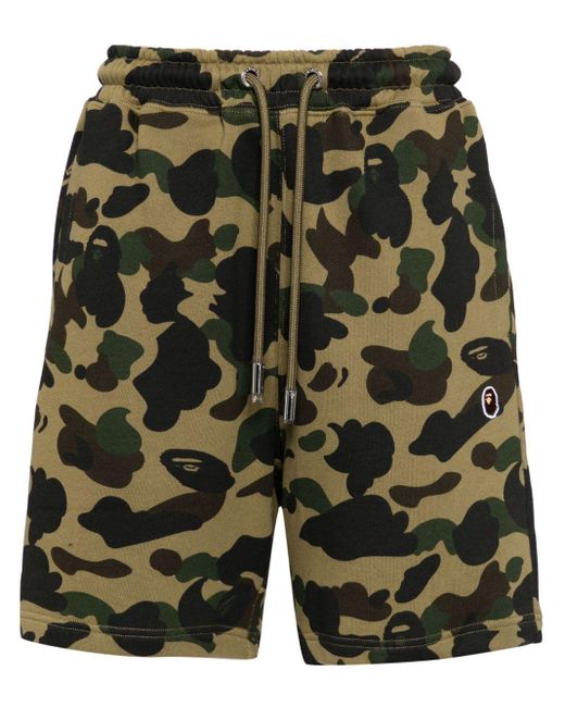 A Bathing Ape Green Camouflage-print Cotton-blend Shorts for men