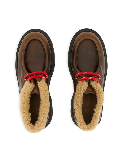 Santoni Brown Leather Derby Shoes