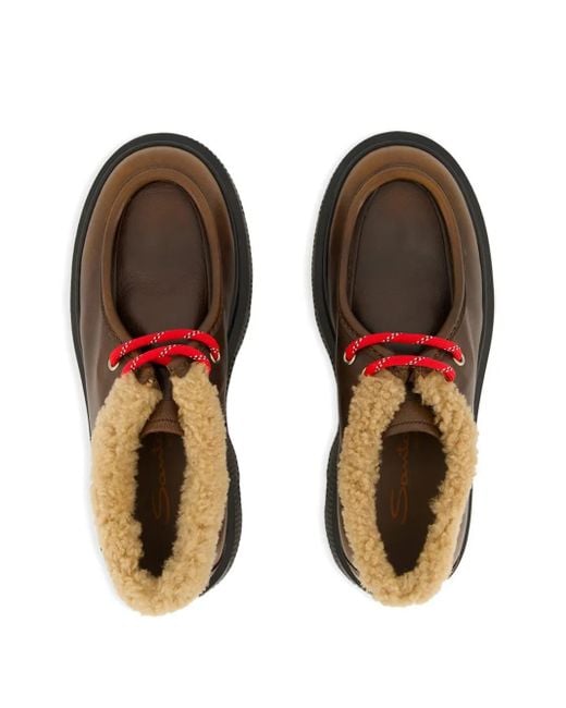 Santoni Brown Leather Derby Shoes