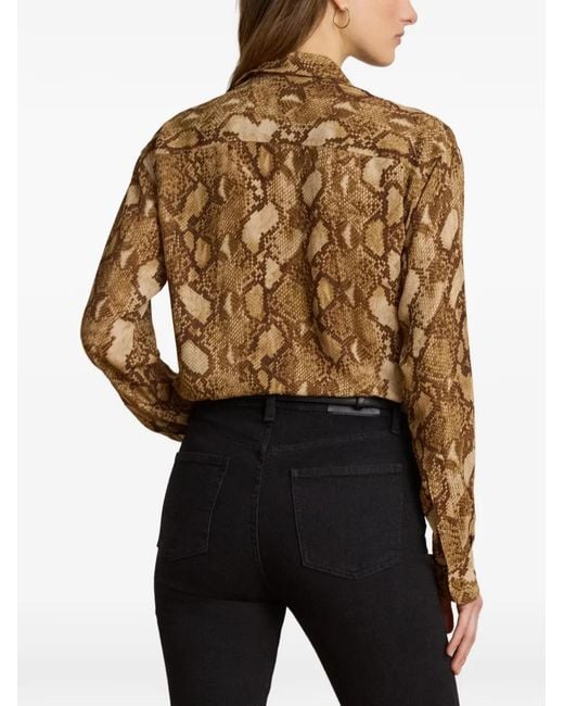 Ralph Lauren Georgette Blouse Met Pythonprint in het Natural