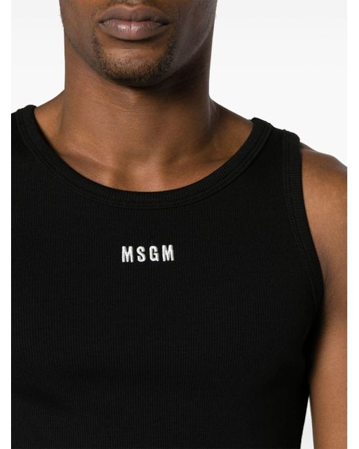 MSGM Geripptes Trägershirt mit Logo-Stickerei in Black für Herren
