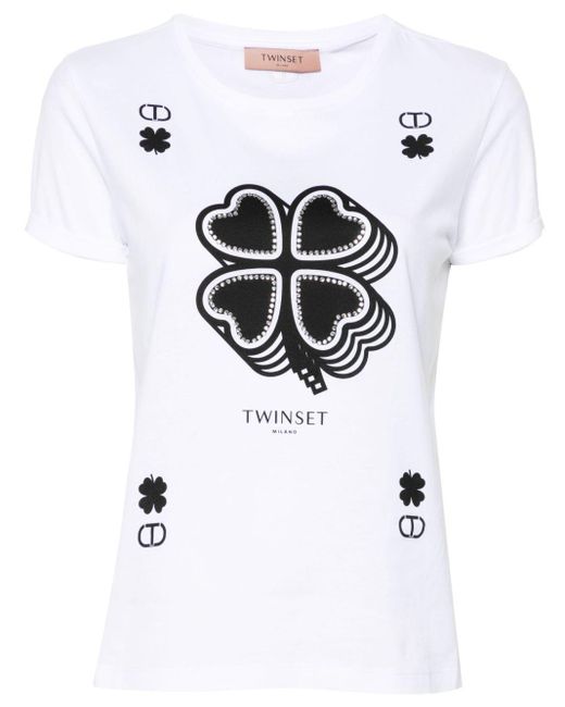 Camiseta con trébol estampado Twin Set de color White