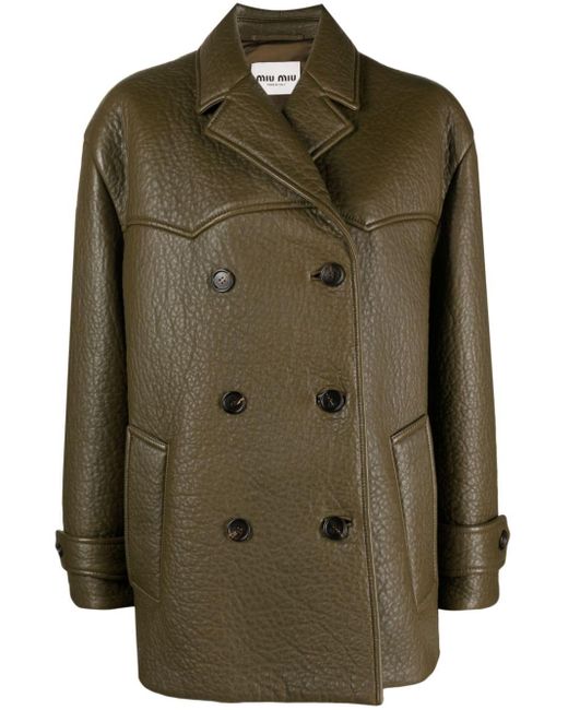 Miu Miu Green Double-breasted Leather Jacket