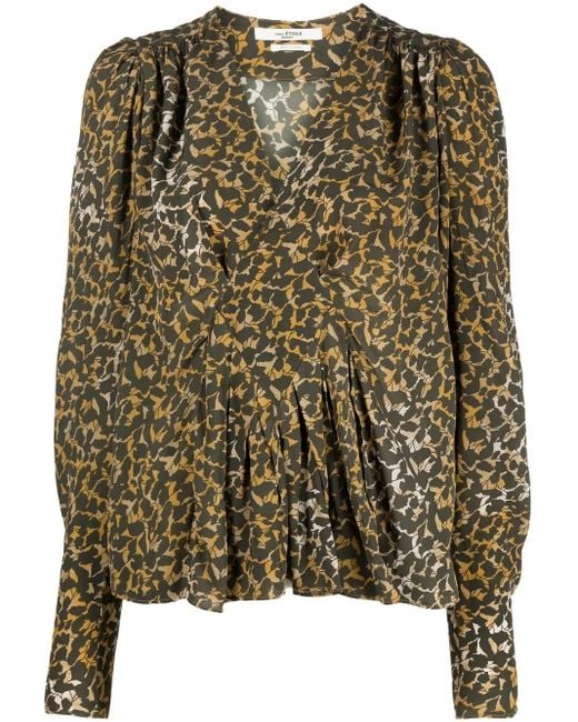 Isabel Marant Green V-Neck Printed Blouse