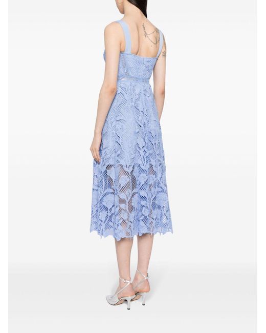Self-Portrait Blue Floral-lace Midi Dress