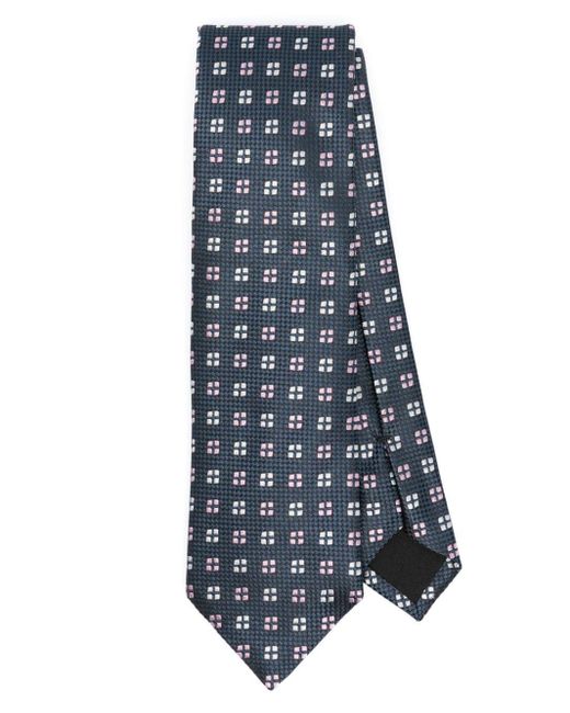 Boss Blue Geometric-print Silk Tie for men