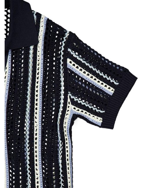 Frescobol Carioca Black Pinto Crochet-Knit Shirt for men