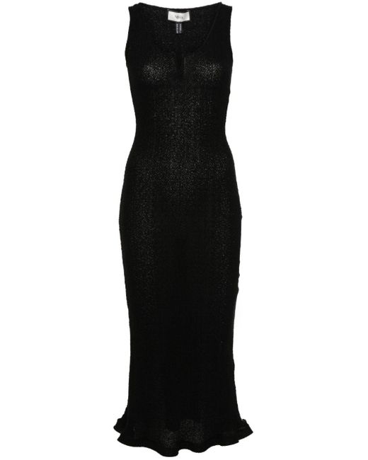 Nissa Black Textured Sleeveless Maxi Dress