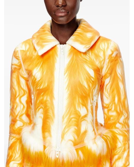 DIESEL Yellow Cropped Faux-Fur Two-Way Zip Jacket