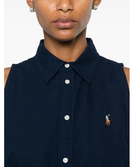 Polo Ralph Lauren Blue Robe-Chemise Courte Ceinturée À Design Sans Manches