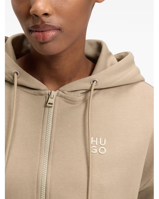 HUGO Natural Zip-Up Drawstring Hoodie