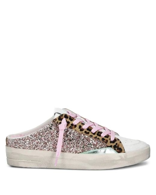 Crime London Pink Sk8 Deluxe Sabot Glitter Leopard-Print Sneakers