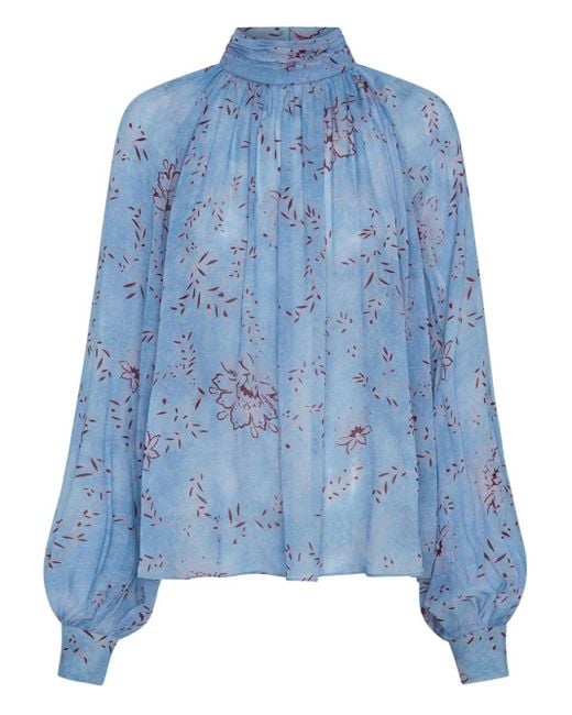 Nicholas Solene Top Met Bloemenprint En Hoge Hals in het Blue