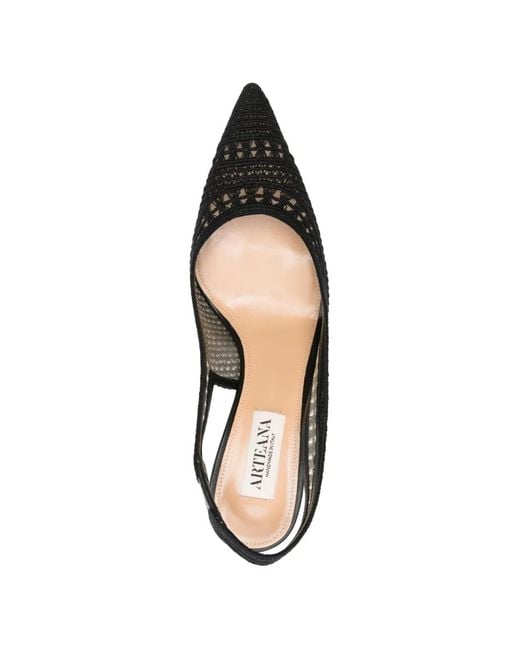 Arteana Black Trieste Crochet Slingback Pumps