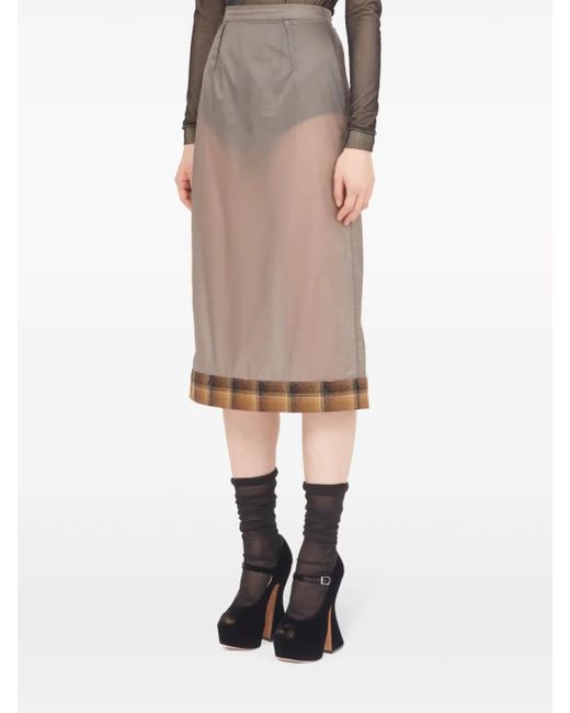 Maison Margiela Gray X Pendleton Checked-Trim Semi-Sheer Skirt