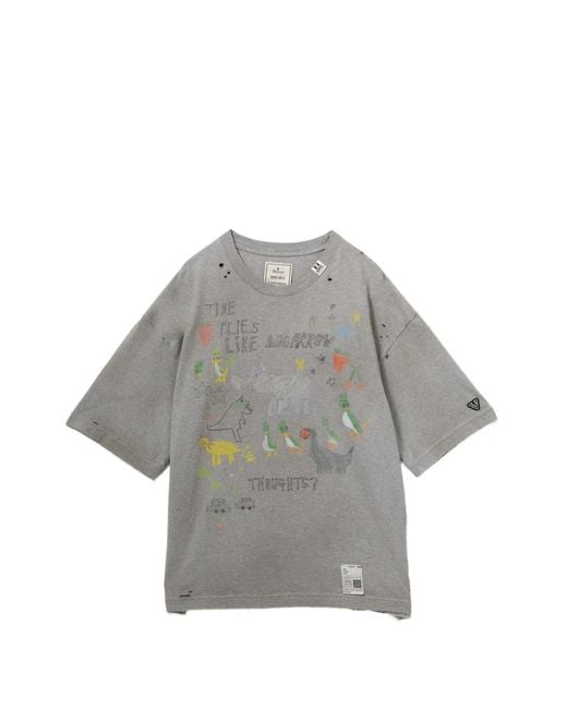Maison Mihara Yasuhiro Gray Distressed Graphic T-Shirt for men