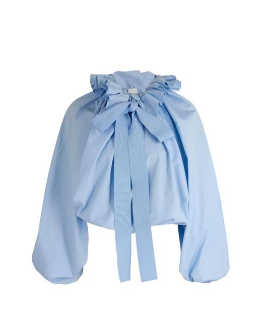 Patou Blue Ruffled Bow-Detailed Top