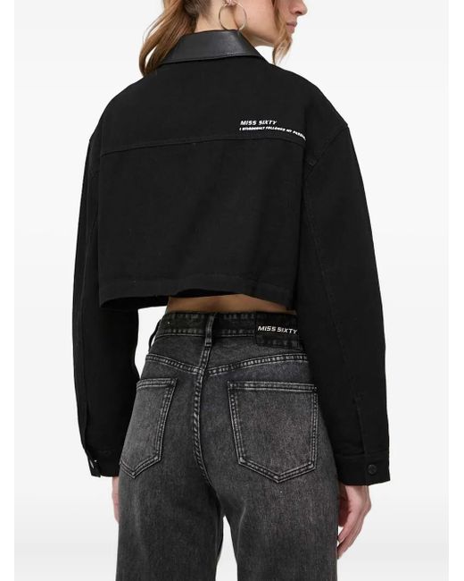 Miss Sixty Black Cropped Trimmed-Collar Denim Jacket