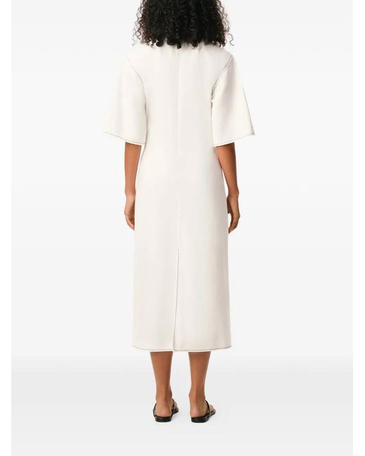 AMI White Cotton Long Fitted Dress