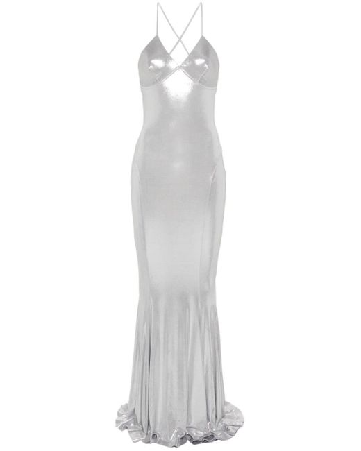 Norma Kamali White Fishtail Maxi Dress