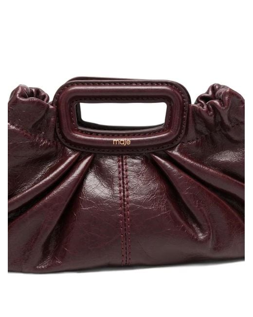 Maje Brown Crackled Leather Milpli Mini Clutch