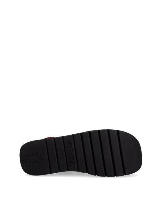 Fly London Red Crossover-Strap Flatform Sandals