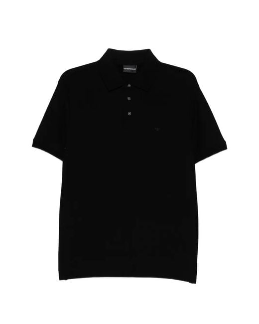 Emporio Armani Black Logo-Embroidered Polo Shirt for men