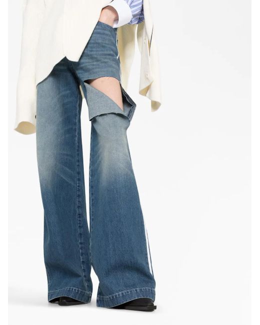 Peter Do Blue Ripped Wide-Leg Jeans