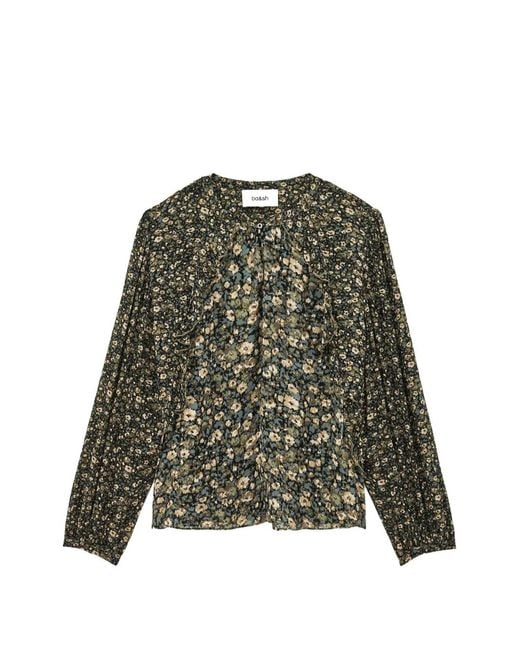 Ba&sh Green Cross Floral-Print Ruffled Blouse