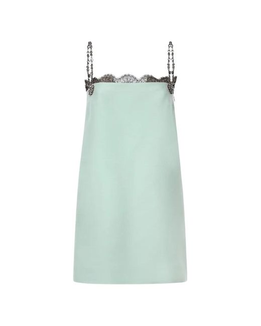 Valentino Garavani Green Lace-Trim Crystal-Embellished Mini Dress